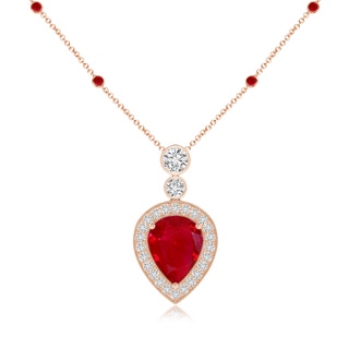 10x8mm AAA Inverted Pear Ruby Necklace with Diamonds in Rose Gold
