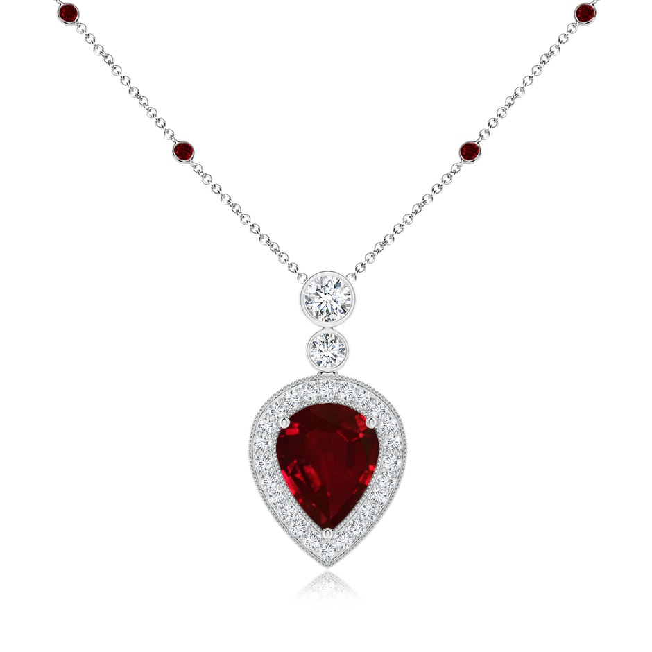 10x8mm AAAA Inverted Pear Ruby Necklace with Diamonds in P950 Platinum 