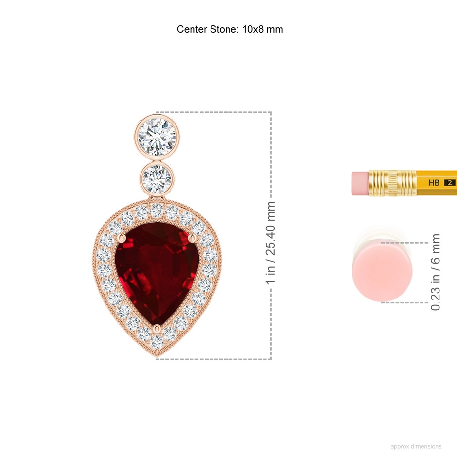 10x8mm AAAA Inverted Pear Ruby Necklace with Diamonds in Rose Gold ruler