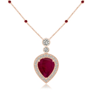 12x10mm A Inverted Pear Ruby Necklace with Diamonds in 18K Rose Gold