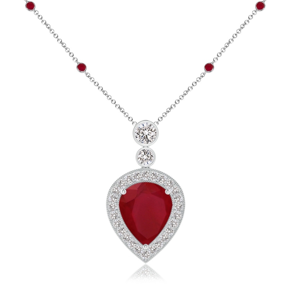 12x10mm AA Inverted Pear Ruby Necklace with Diamonds in P950 Platinum 