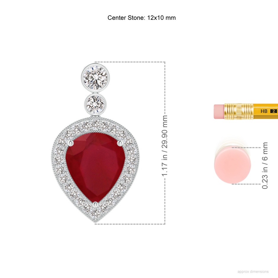 12x10mm AA Inverted Pear Ruby Necklace with Diamonds in P950 Platinum ruler