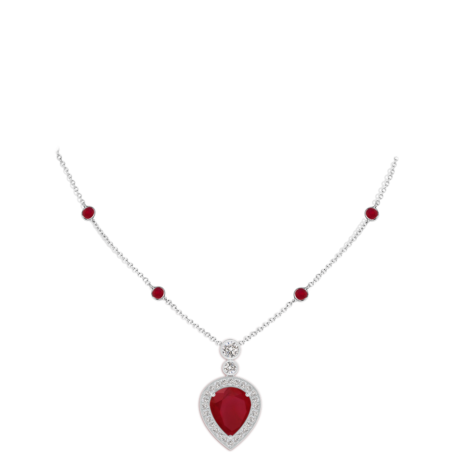 12x10mm AA Inverted Pear Ruby Necklace with Diamonds in P950 Platinum pen