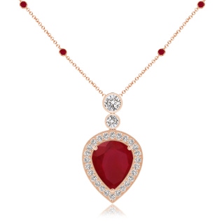 12x10mm AA Inverted Pear Ruby Necklace with Diamonds in Rose Gold