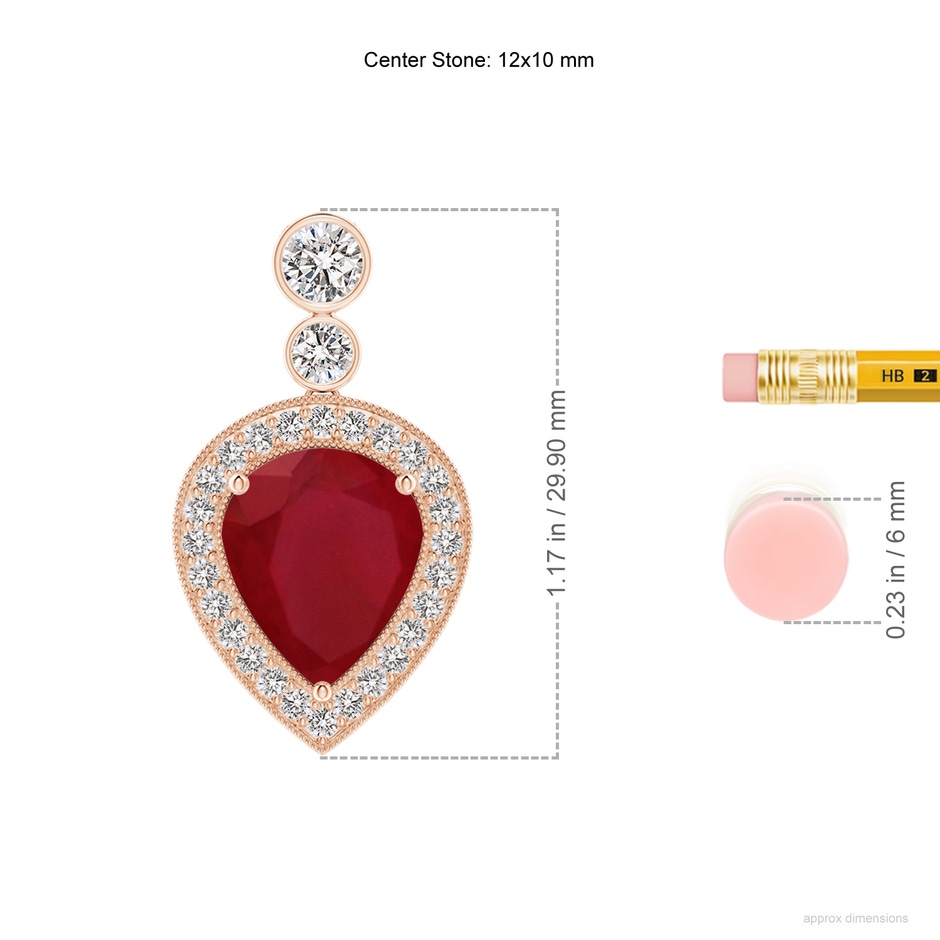 12x10mm AA Inverted Pear Ruby Necklace with Diamonds in Rose Gold ruler