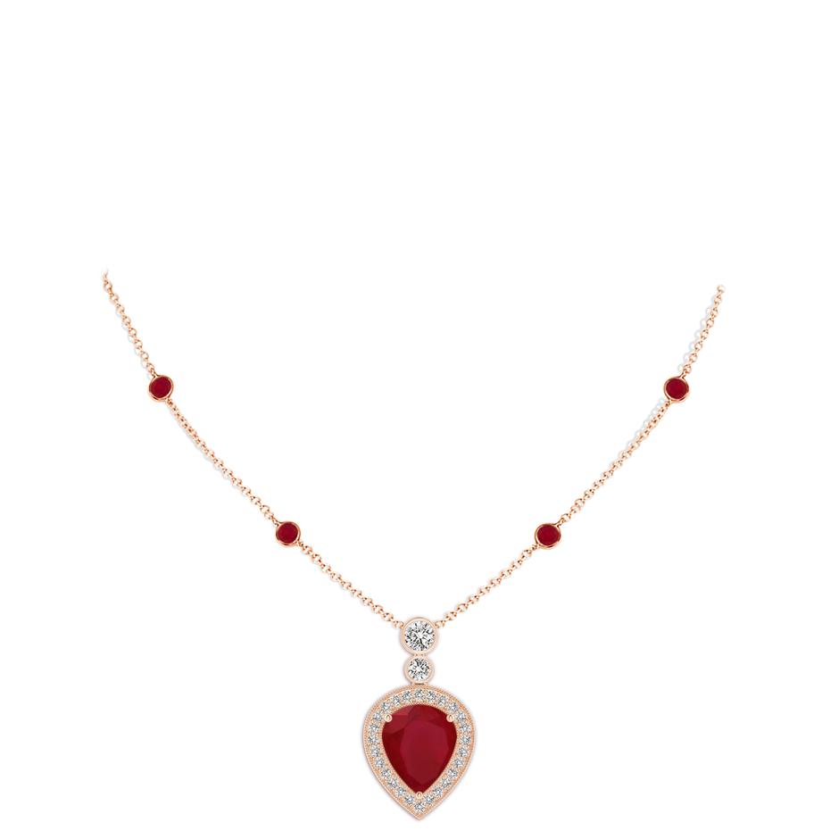 12x10mm AA Inverted Pear Ruby Necklace with Diamonds in Rose Gold pen