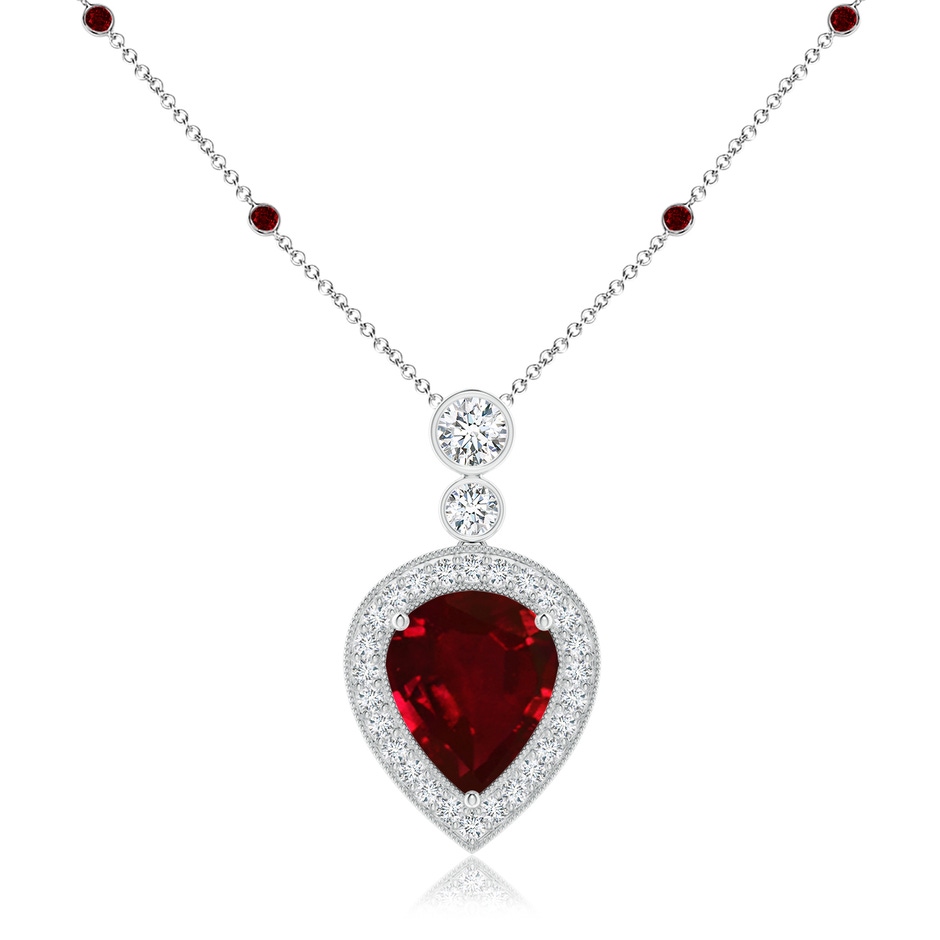 12x10mm AAAA Inverted Pear Ruby Necklace with Diamonds in P950 Platinum 
