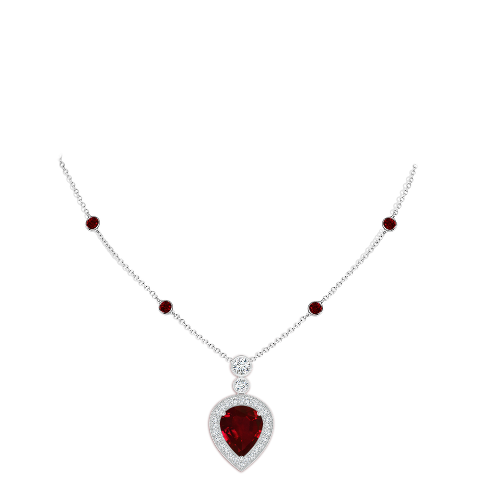 12x10mm AAAA Inverted Pear Ruby Necklace with Diamonds in P950 Platinum pen