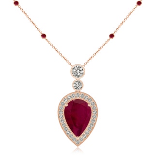 14x10mm A Inverted Pear Ruby Necklace with Diamonds in 18K Rose Gold