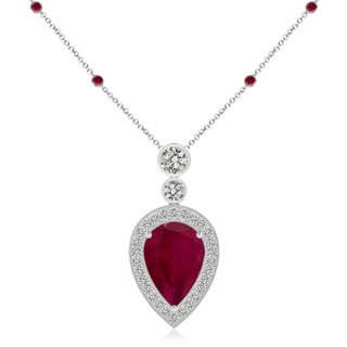 14x10mm A Inverted Pear Ruby Necklace with Diamonds in P950 Platinum