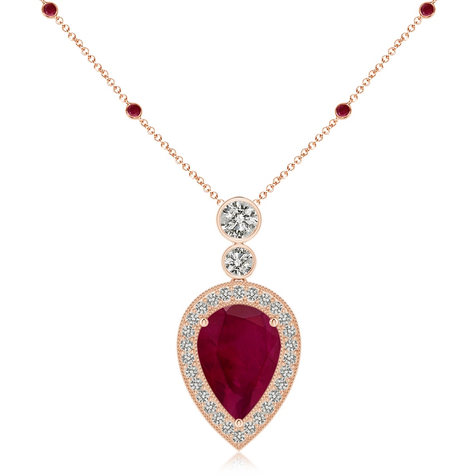 14x10mm A Inverted Pear Ruby Necklace with Diamonds in Rose Gold 