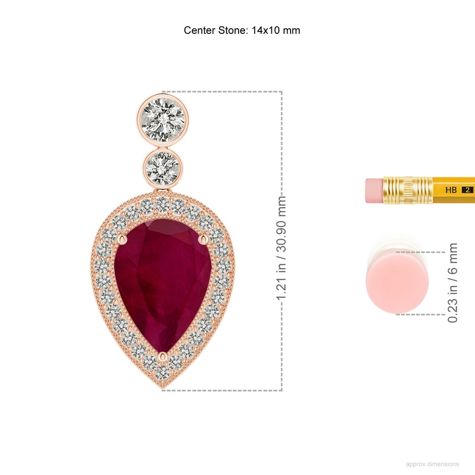 14x10mm A Inverted Pear Ruby Necklace with Diamonds in Rose Gold ruler