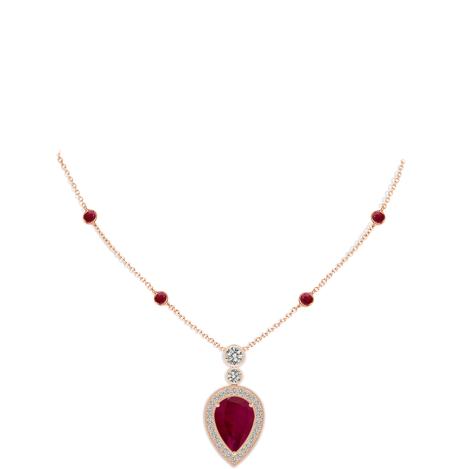 14x10mm A Inverted Pear Ruby Necklace with Diamonds in Rose Gold pen