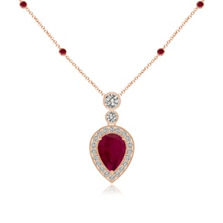7x5mm A Inverted Pear Ruby Necklace with Diamonds in 10K Rose Gold