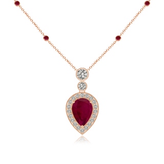 7x5mm A Inverted Pear Ruby Necklace with Diamonds in 9K Rose Gold