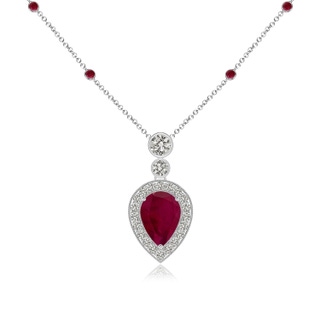 7x5mm A Inverted Pear Ruby Necklace with Diamonds in P950 Platinum