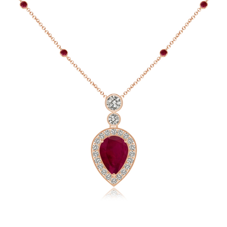 7x5mm A Inverted Pear Ruby Necklace with Diamonds in Rose Gold 