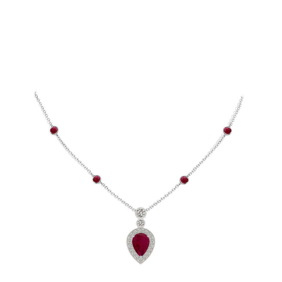7x5mm A Inverted Pear Ruby Necklace with Diamonds in White Gold pen