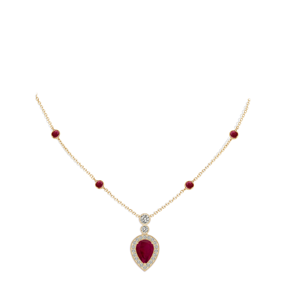 7x5mm A Inverted Pear Ruby Necklace with Diamonds in Yellow Gold pen