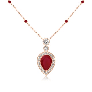 7x5mm AA Inverted Pear Ruby Necklace with Diamonds in 10K Rose Gold