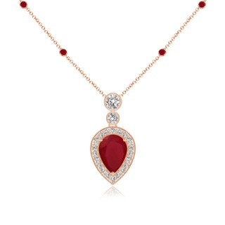 7x5mm AA Inverted Pear Ruby Necklace with Diamonds in 9K Rose Gold