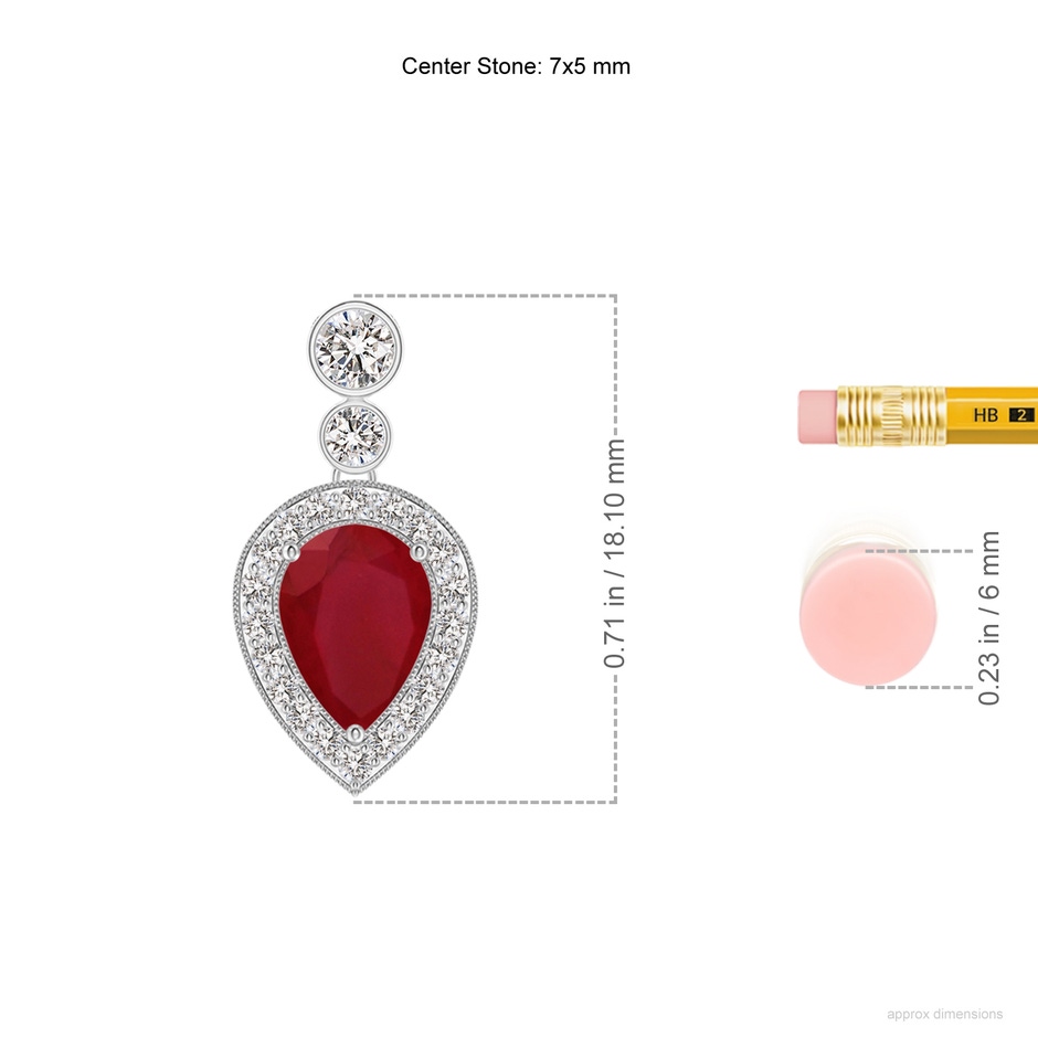 7x5mm AA Inverted Pear Ruby Necklace with Diamonds in P950 Platinum ruler