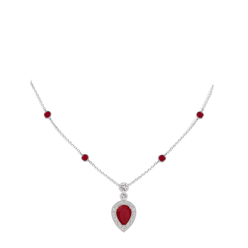 7x5mm AA Inverted Pear Ruby Necklace with Diamonds in P950 Platinum pen