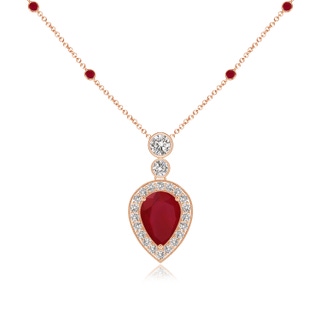 7x5mm AA Inverted Pear Ruby Necklace with Diamonds in Rose Gold
