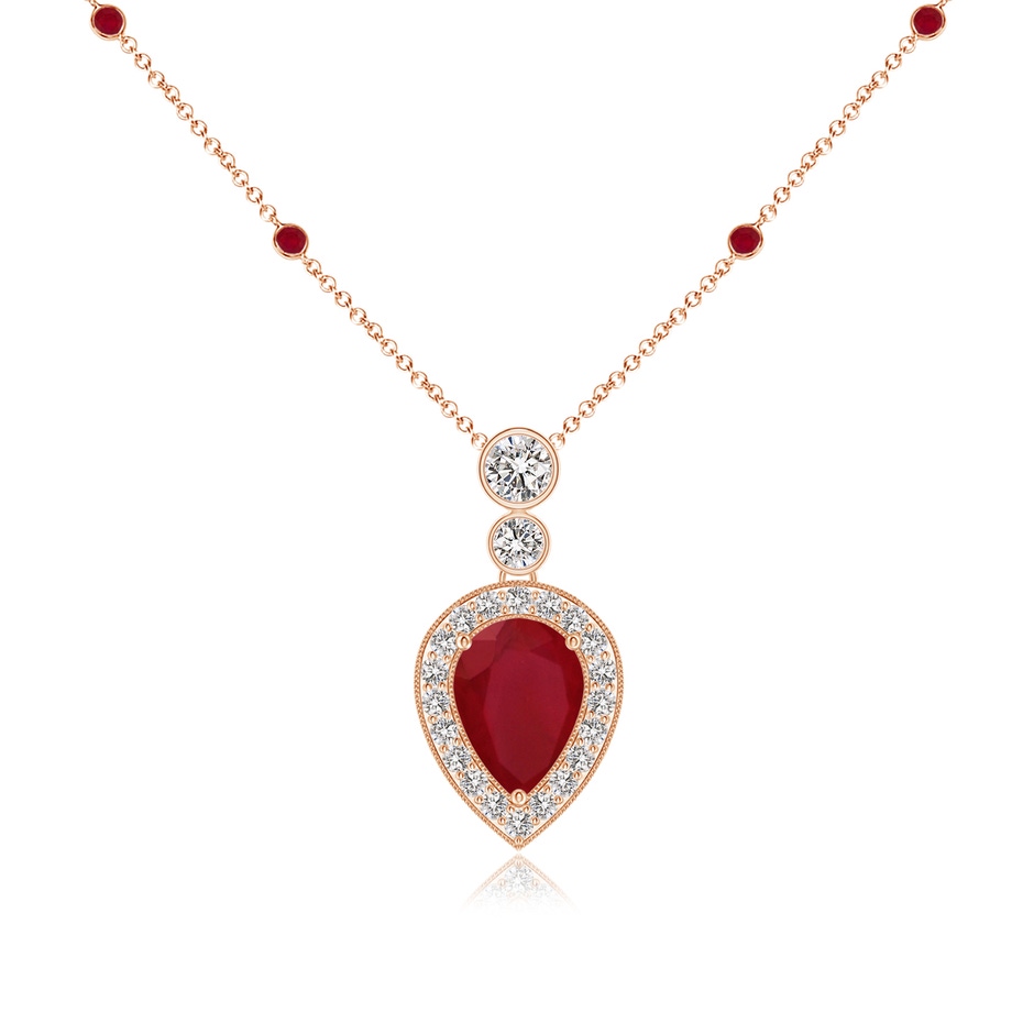 7x5mm AA Inverted Pear Ruby Necklace with Diamonds in Rose Gold 