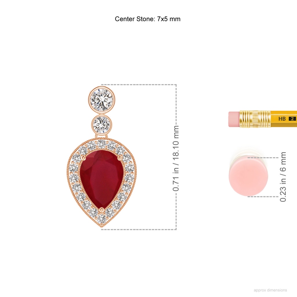 7x5mm AA Inverted Pear Ruby Necklace with Diamonds in Rose Gold ruler