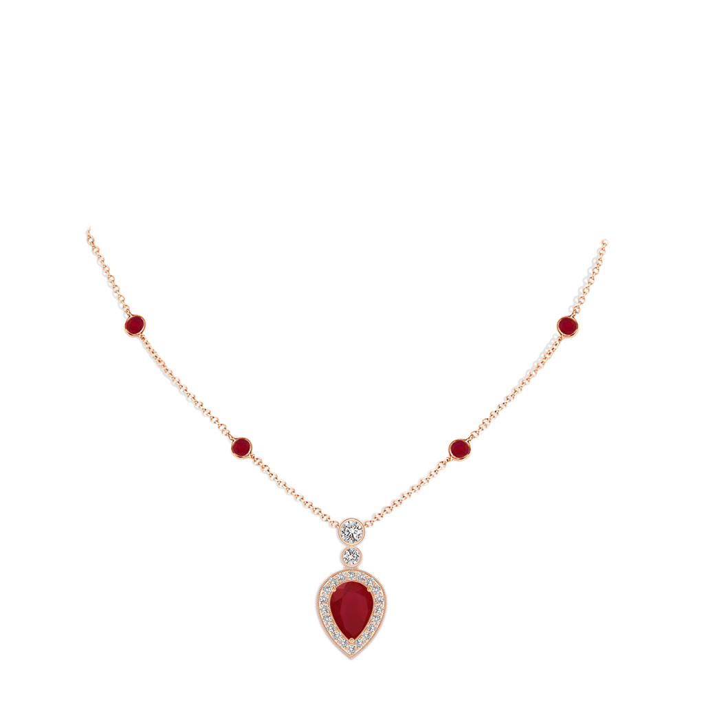 7x5mm AA Inverted Pear Ruby Necklace with Diamonds in Rose Gold pen