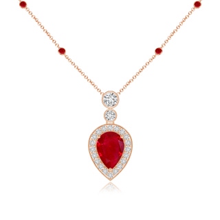7x5mm AAA Inverted Pear Ruby Necklace with Diamonds in 18K Rose Gold