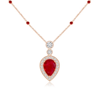 7x5mm AAA Inverted Pear Ruby Necklace with Diamonds in 9K Rose Gold