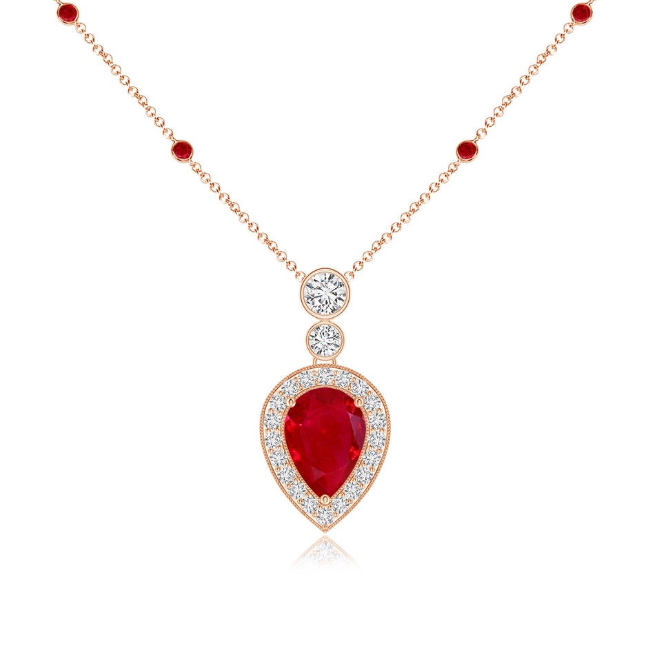 7x5mm AAA Inverted Pear Ruby Necklace with Diamonds in Rose Gold 