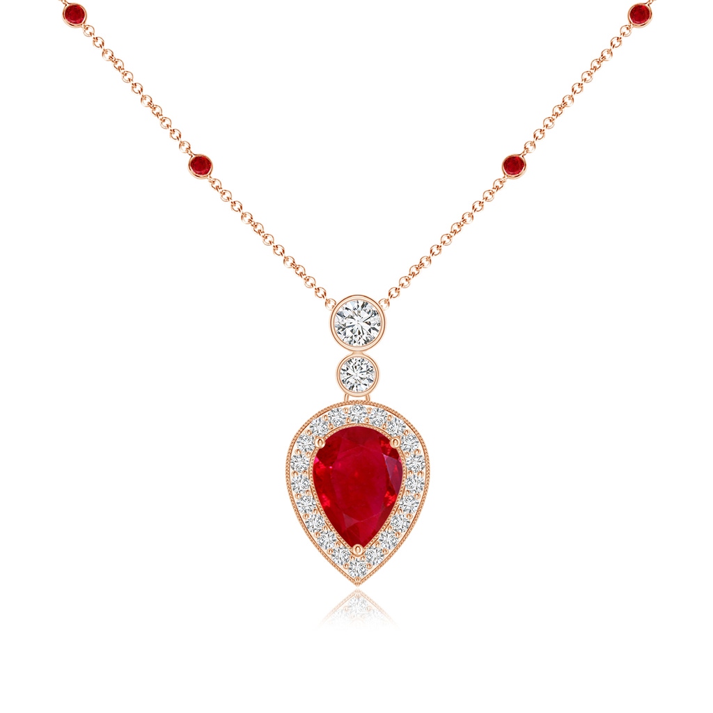 7x5mm AAA Inverted Pear Ruby Necklace with Diamonds in Rose Gold