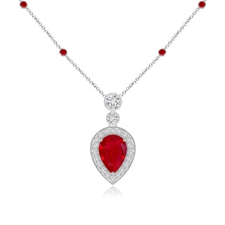 7x5mm AAA Inverted Pear Ruby Necklace with Diamonds in White Gold