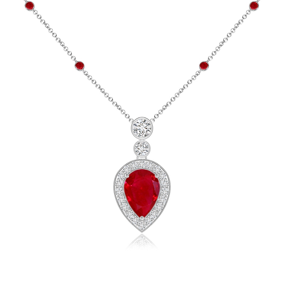 7x5mm AAA Inverted Pear Ruby Necklace with Diamonds in White Gold 
