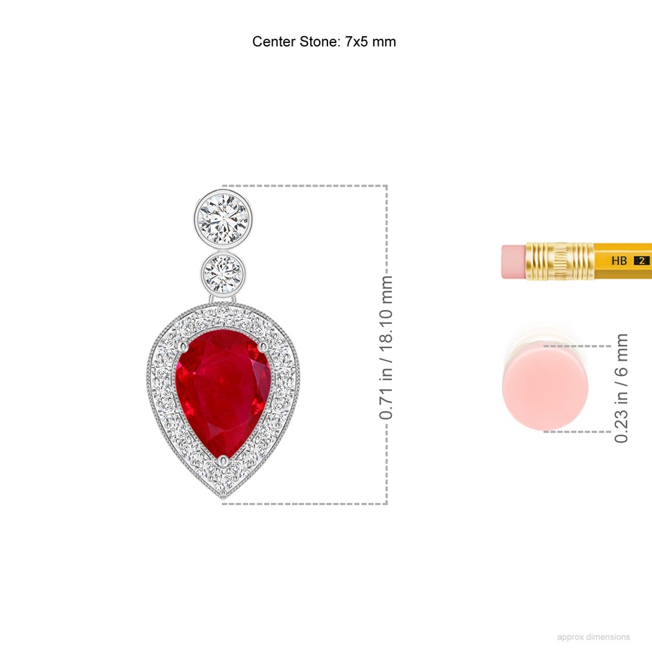 7x5mm AAA Inverted Pear Ruby Necklace with Diamonds in White Gold ruler