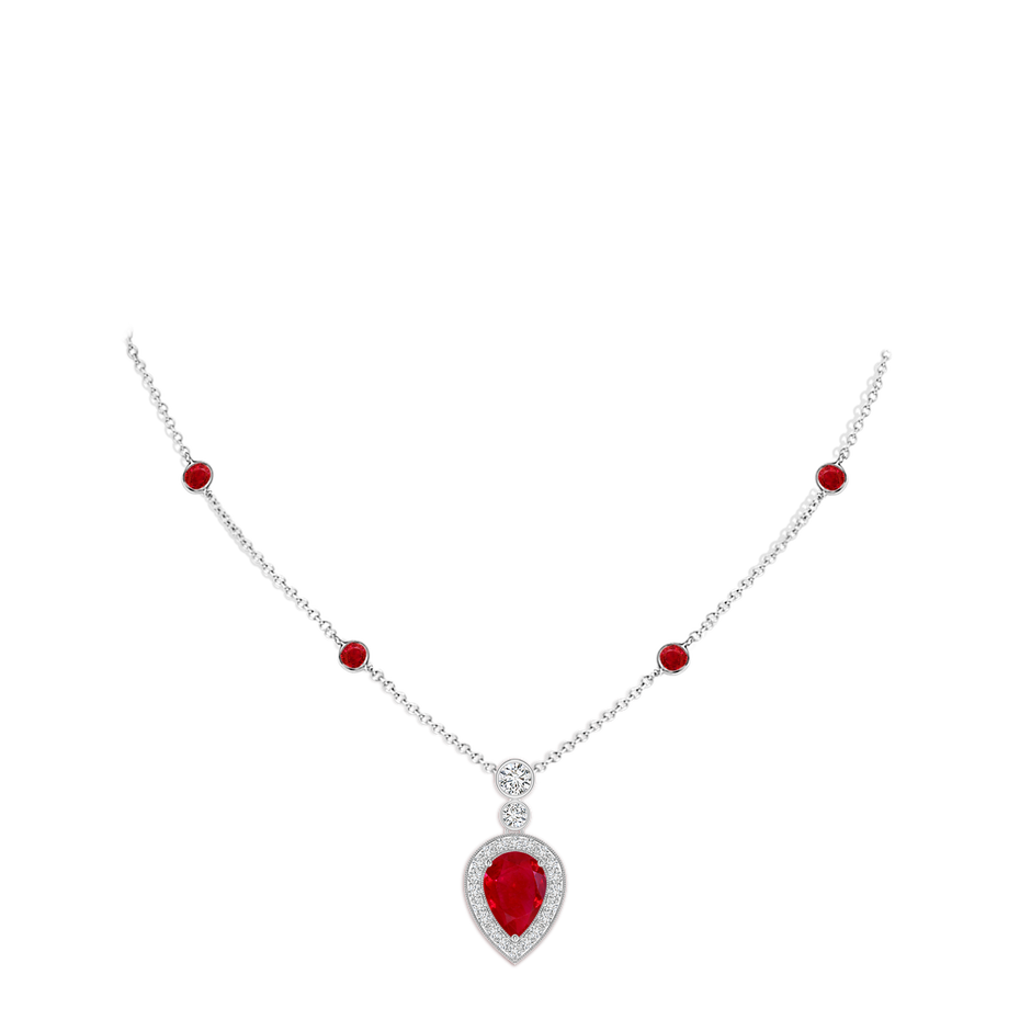 7x5mm AAA Inverted Pear Ruby Necklace with Diamonds in White Gold pen