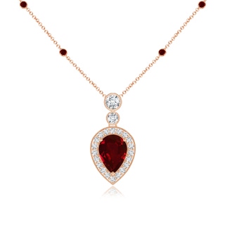 7x5mm AAAA Inverted Pear Ruby Necklace with Diamonds in 18K Rose Gold