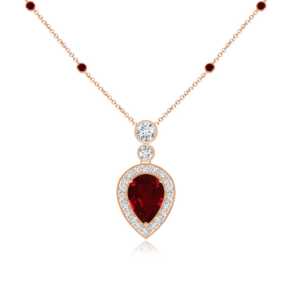7x5mm AAAA Inverted Pear Ruby Necklace with Diamonds in 18K Rose Gold 