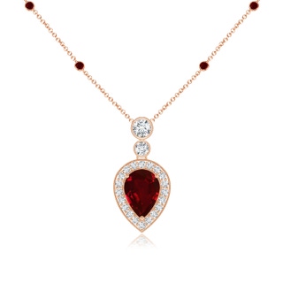 7x5mm AAAA Inverted Pear Ruby Necklace with Diamonds in 9K Rose Gold