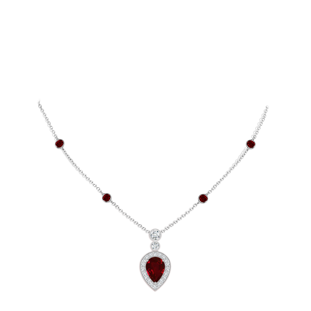 7x5mm AAAA Inverted Pear Ruby Necklace with Diamonds in P950 Platinum pen