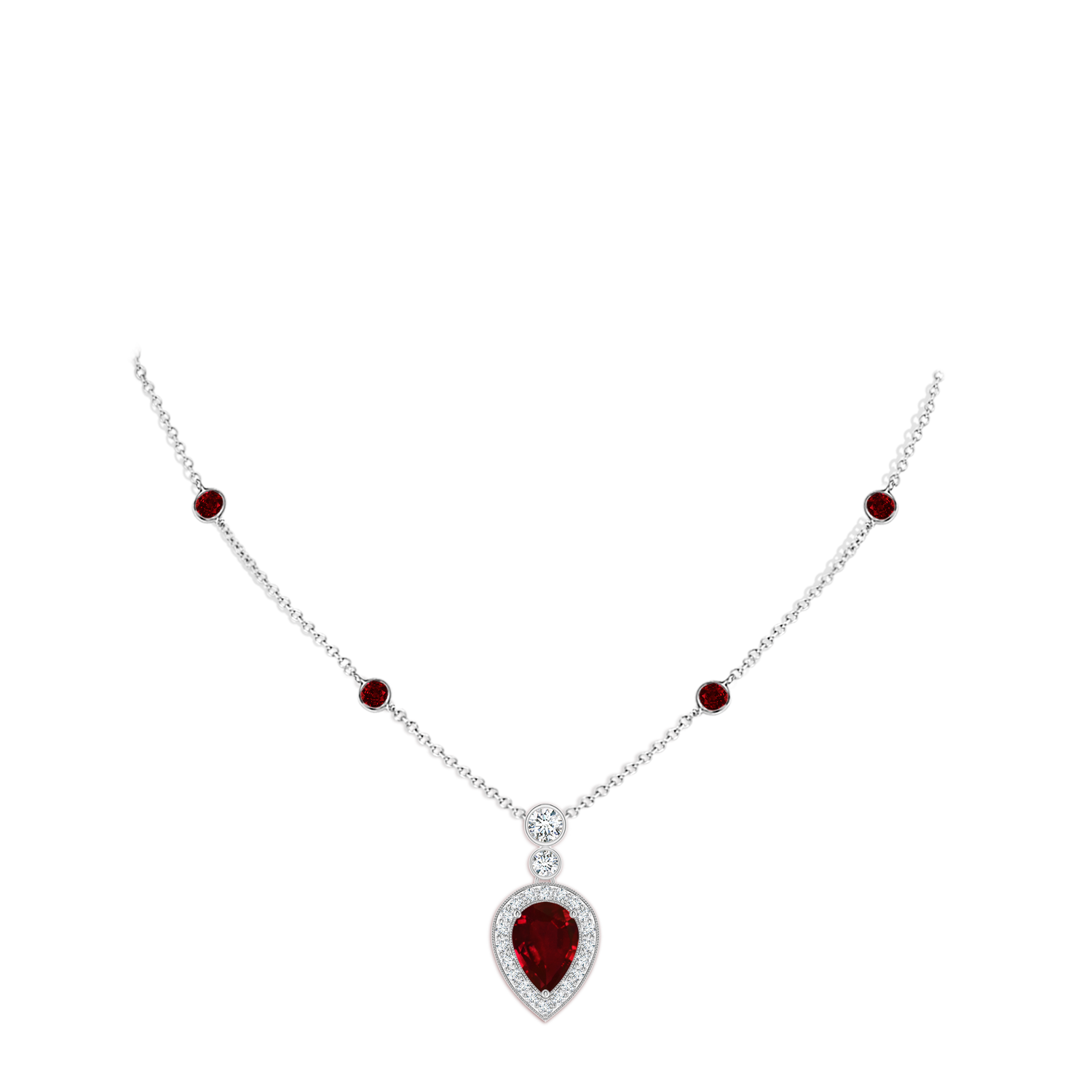 7x5mm AAAA Inverted Pear Ruby Necklace with Diamonds in White Gold - body_neck