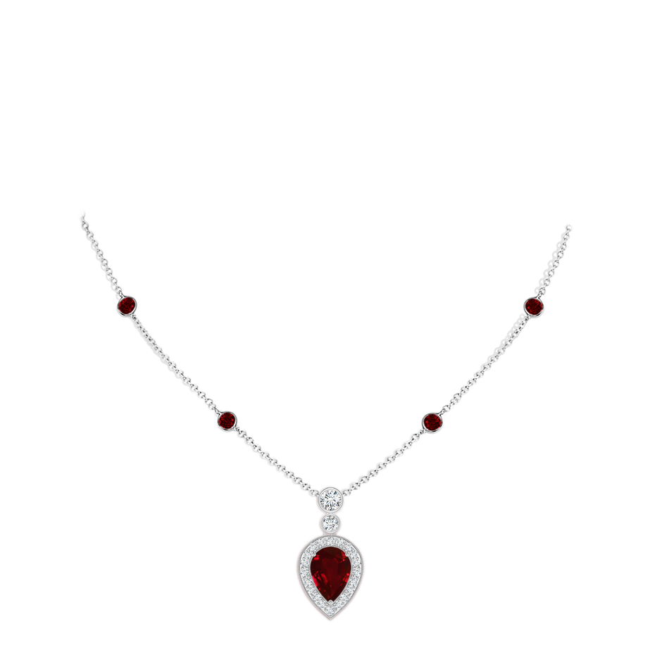 7x5mm AAAA Inverted Pear Ruby Necklace with Diamonds in White Gold pen