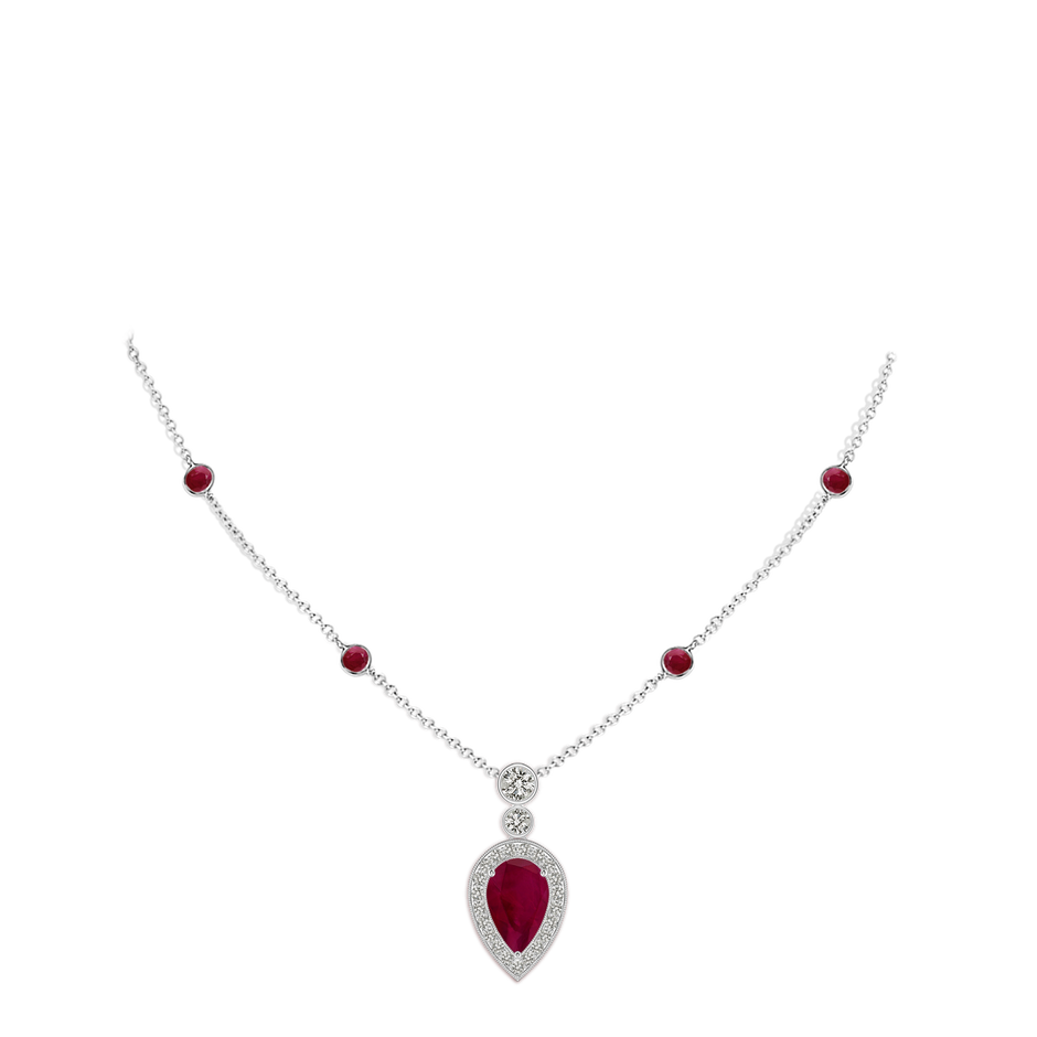 8x5mm A Inverted Pear Ruby Necklace with Diamonds in P950 Platinum pen