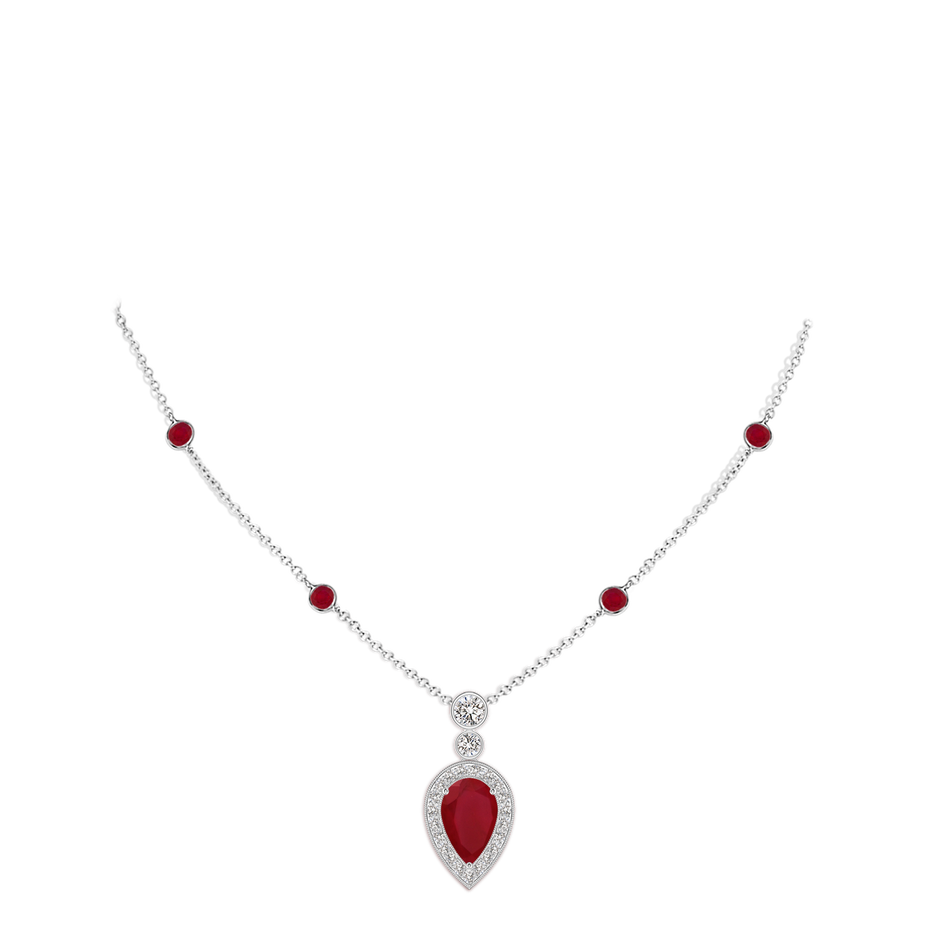 8x5mm AA Inverted Pear Ruby Necklace with Diamonds in P950 Platinum pen