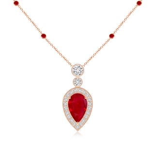 8x5mm AAA Inverted Pear Ruby Necklace with Diamonds in 18K Rose Gold