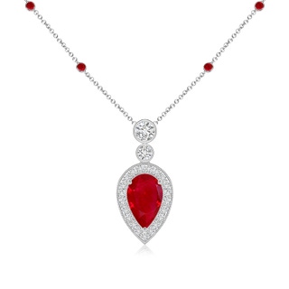 8x5mm AAA Inverted Pear Ruby Necklace with Diamonds in P950 Platinum