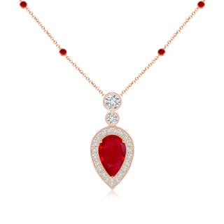 8x5mm AAA Inverted Pear Ruby Necklace with Diamonds in Rose Gold